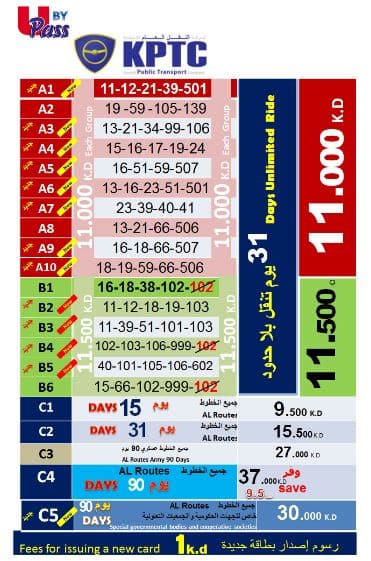 Bus passes Kuwait Bus pass price