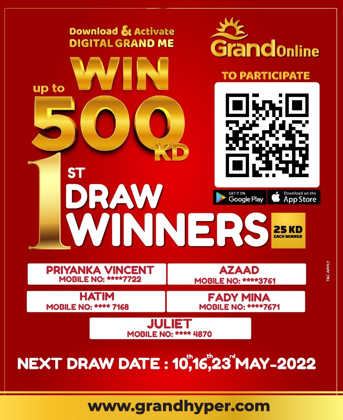 Grand Hyper Win up to 500 KD, Download App, Download Grand Online App, iiq8 info