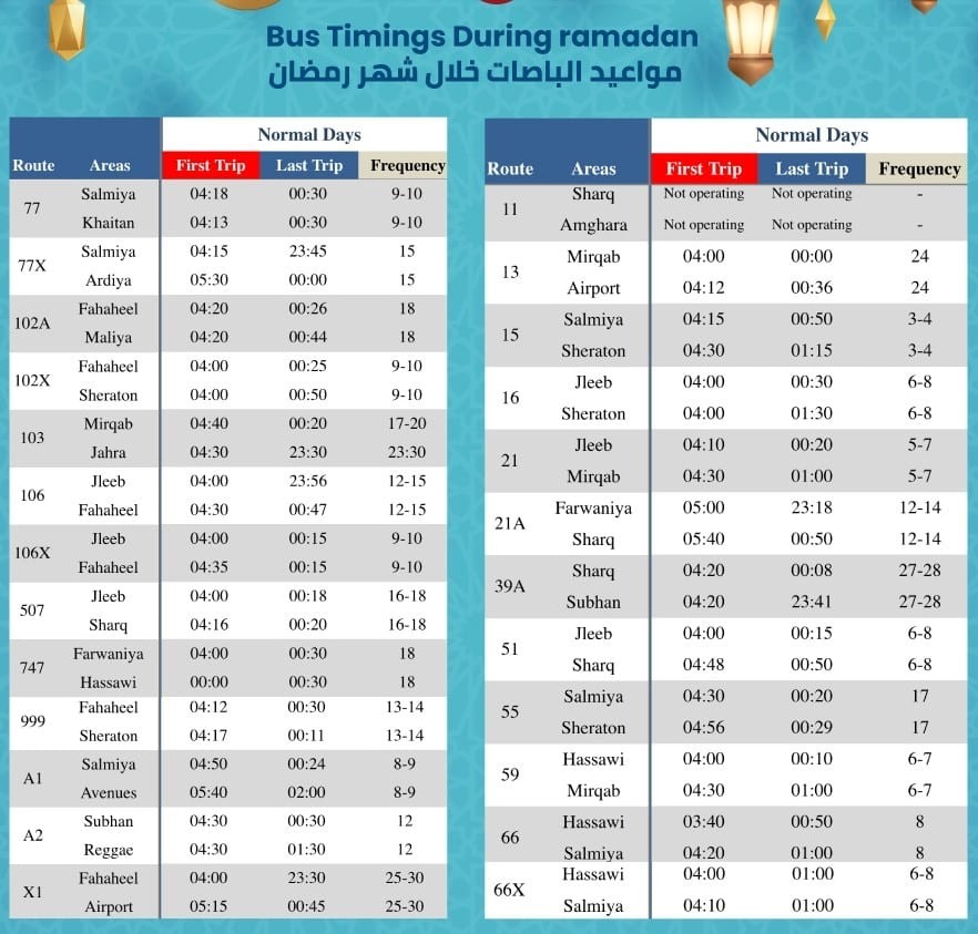 Bus timings during Ramadan! مواعيد الباصات خلال شهر رمضان! #CityBuskw #public #transportation #kuwait #CityBusApp #publictransportation