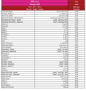 Oman Bus Route 103 Timing Details 1 scaled e1674200701806 284x300 1